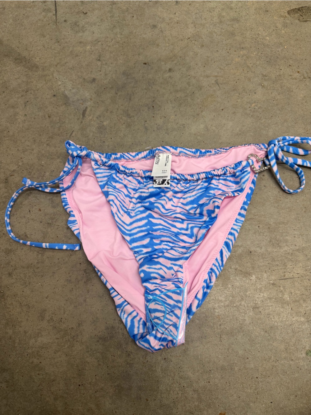 ASOS Blue and Pink Zebra Print Tie-Side Bikini Bottoms